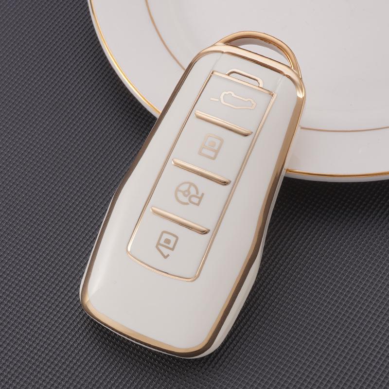 Xpeng G3 Key Case for P7 Car Remote: Gold-Edged PU Leather Protective Shell for Men & Women