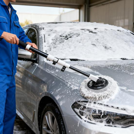 Yousheng 3-Section Telescopic Car Wash Mop Bendable Handle Car Wash Brush with Chenille & Microfiber Head Scratch-Free Cleaning Tool for Auto