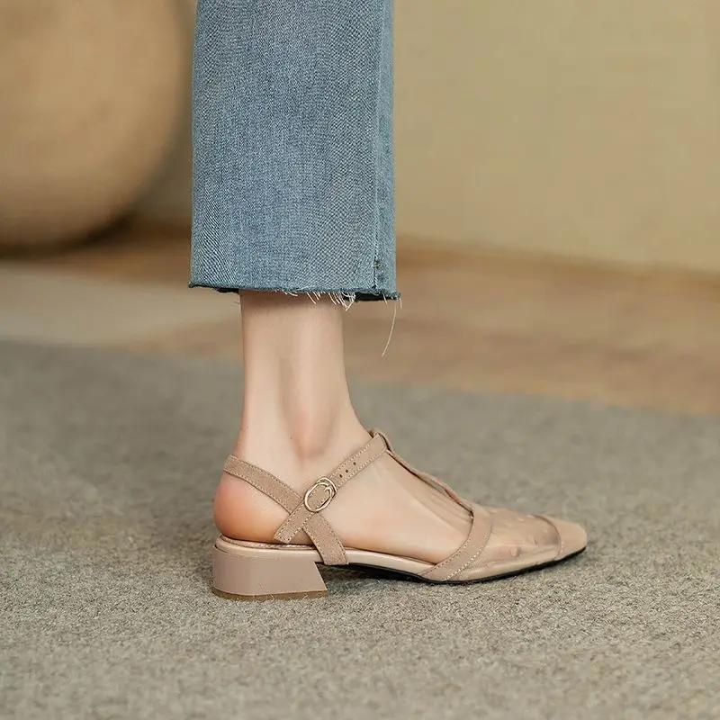 Женские летние сандалии Роскошные элегантные босоножки для женщин Тенденции 2024 года Удобные сетчатые босоножки на низком каблуке для активного отдыха