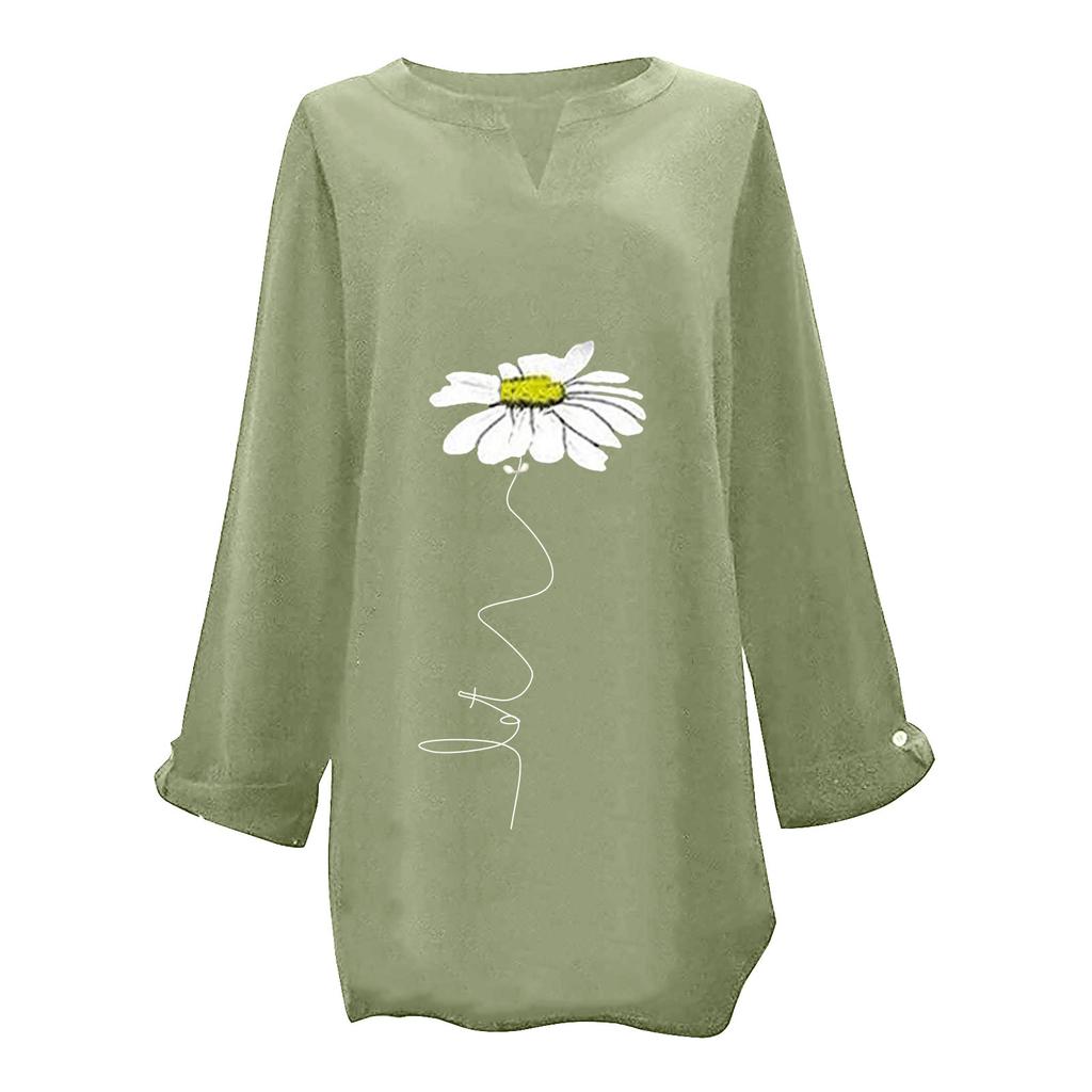 Women's Imitation Cotton Print Casual V-Neck Large Size Print Shirt Tops