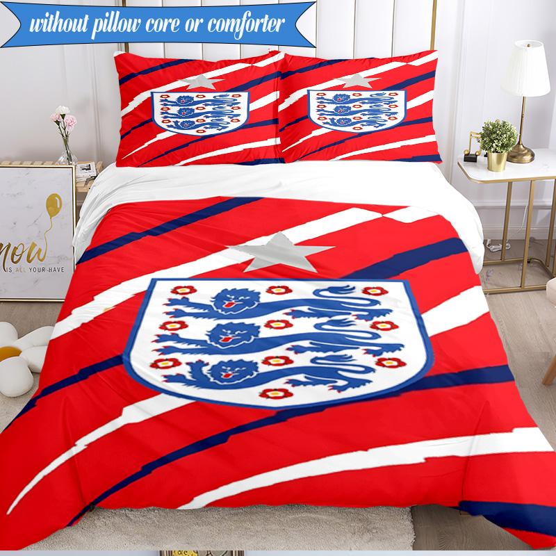 3PCS England Football Crest Printed Soft Bedding Set,Including 1pc Duvet Cover And 2pcs Pillowcases Perfect for Bedroom, Dormitory, Fan gift