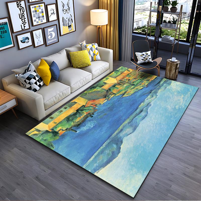 Landscape Painting with Vibrant Colors Print - Non-slip rug suitable for living room and bedroom sofas