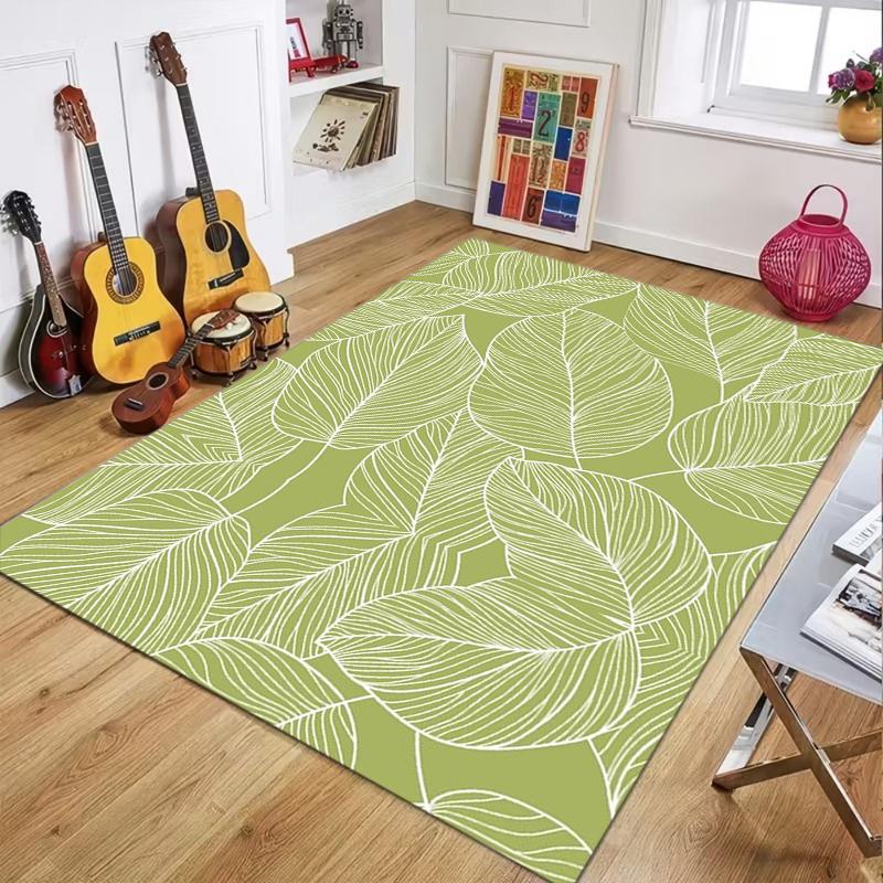 Carpet Mat Rug Home Decoration Grey Green Floral Pattern Floor Mat Non-Slip Living Room Area Rug with Elegant White Line Design