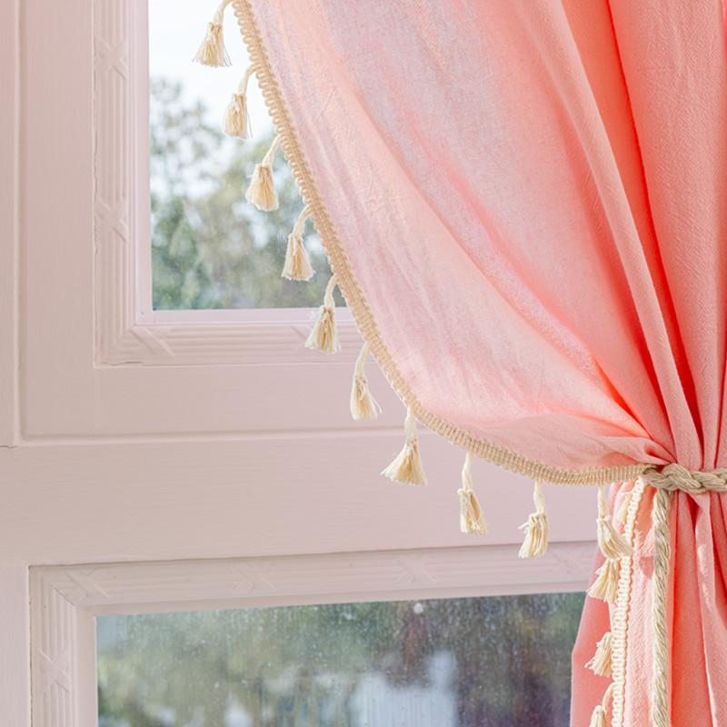 Le Xuanxiu semi-blackout curtains pure pink simple wind non-punching bedroom floating curtains