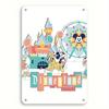 1 шт. Металлическая жестяная табличка Disneyland Resort 8x12 дюймов - Винтажное настенное искусство с Микки, Минни, Дональдом и Плуто на фоне Замка