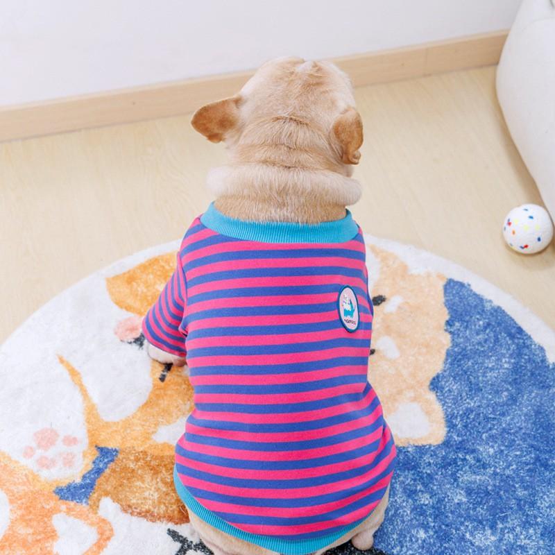 Dog Striped Cotton Tee French Bulldog Pug Corgi Small Medium Breed Pet Apparel Casual Fall Winter