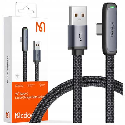 Mcdodo Угловой кабель USB-C для быстрой зарядки USB-типа C, 6 А, 100 Вт, черный, 1 м