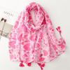 Elegant Red Heart Pattern Bali Yarn Shawl with Tassels - Lightweight, Breathable Polyester Scarf for Women | Boho Chic Style, Perfect for All Seasons