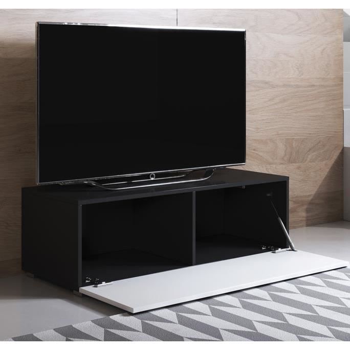Meuble TV - LUKE - H1 - 100x32x40cm - Noir et Blanc - Finition Brillante