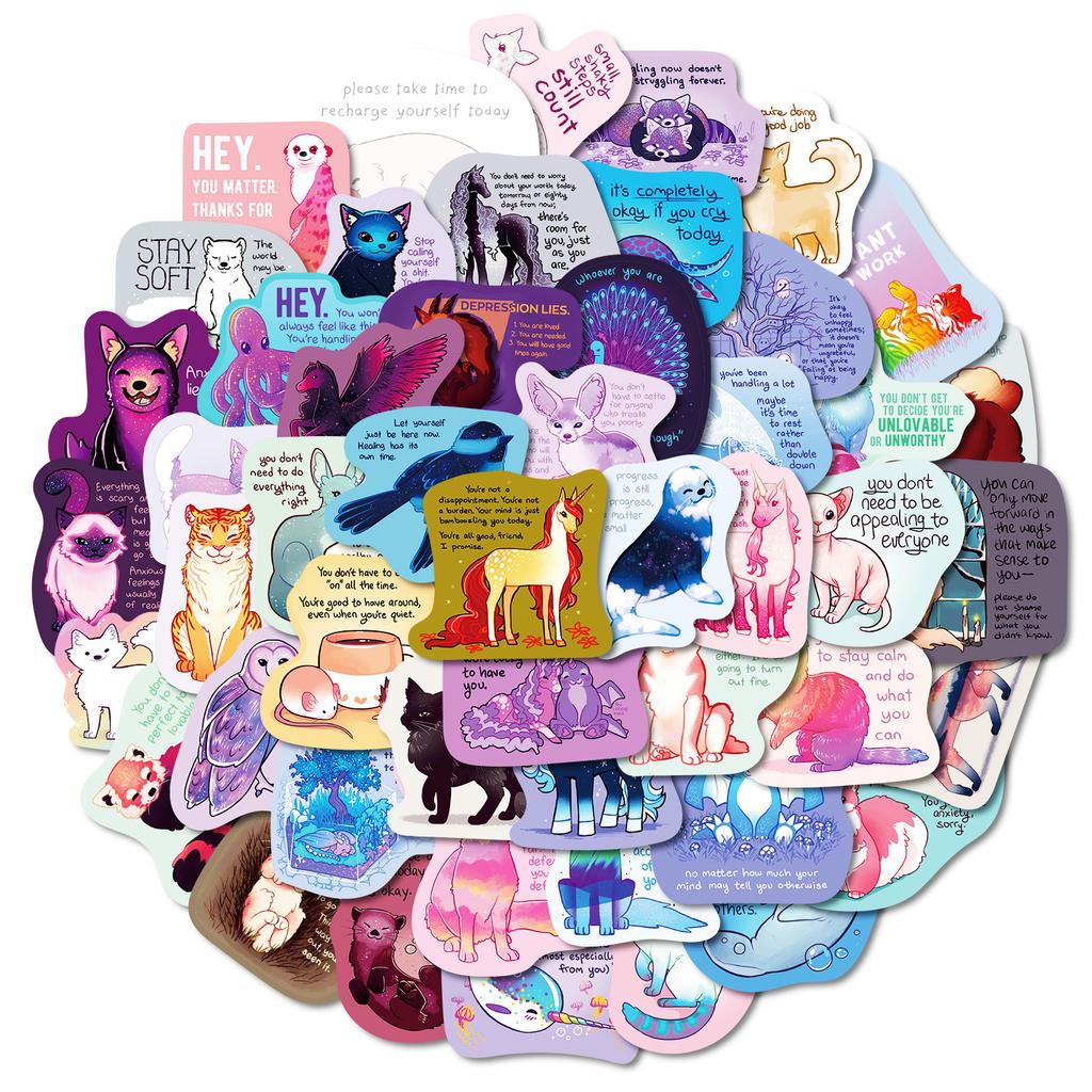 50 Pieces of Healing Text Stickers Cute Cartoon Daily Stickers Hand Account Stickers Diary DIY Decorative Material Stickers