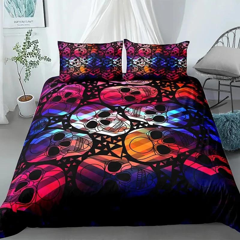 Skull Duvet Cover King, Halloween Comforter Cover,Gothic Fog Smoke Skull Skeleton Bedding Set,Grey Quilt Cover Room Decor