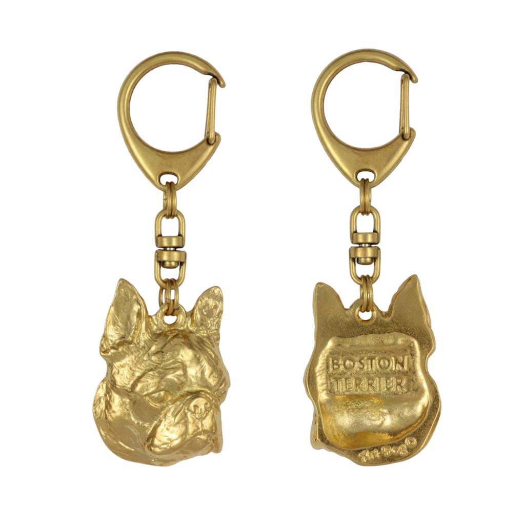 Boston Terrier, American Gentleman - Gilded Key Ring with Dog In Gift Box, Handbag Decoration, Luxury Accessory by Art-Dog Brand