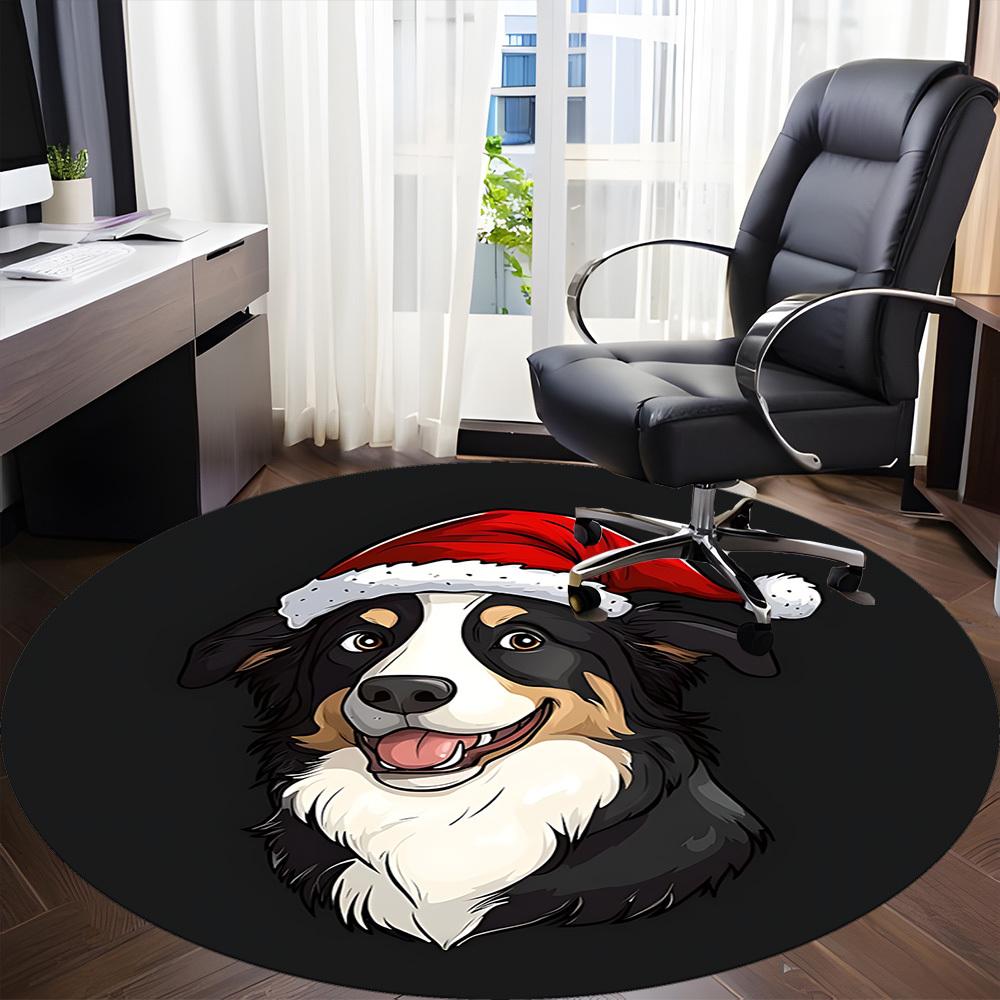 1PC Christmas Dog Office Round Area Rug, Mat Suitable ForOffice, Under Office Chairs Bedroom Living Room Home Decor, Room Deco