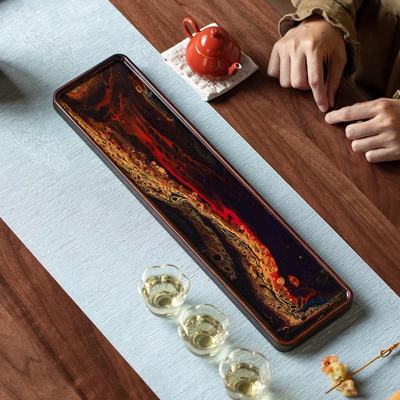 Поднос для чая из цельного дерева из смолы, антикварный лак, бытовой поднос из сухой пены, набор для кунг-фу, поднос с принадлежностями, изолированный коврик