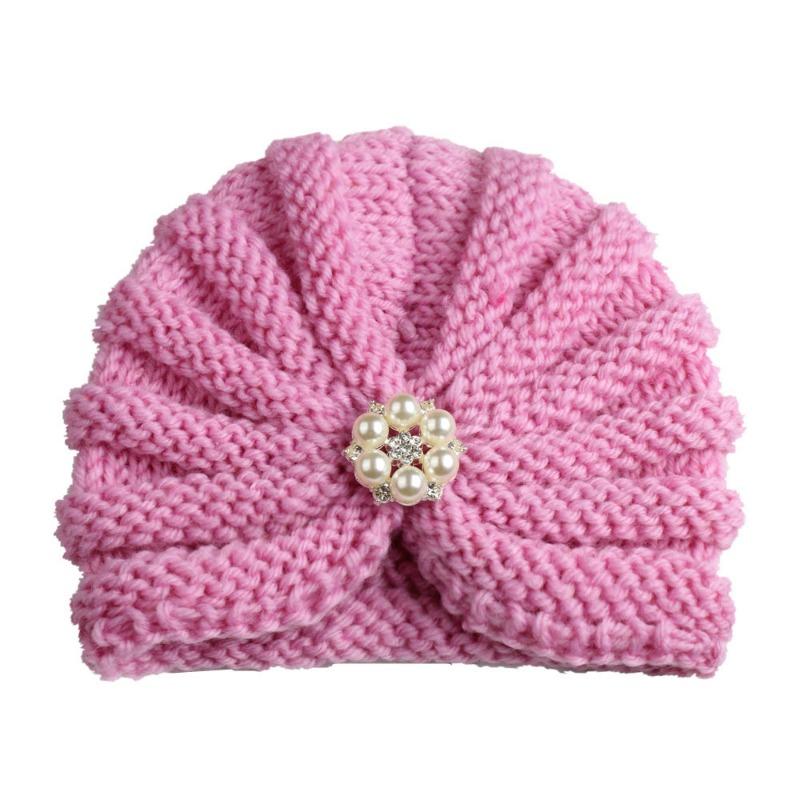 New children's products winter, solid color with diamond baby wool hat, baby knitted thermal hat