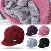 Mid-aged Women Winter Hat Thickened Knitted Elastic Short Brim Heart Rhinestone Decor Pure Color Windproof Warm Head Protection Lady Cap