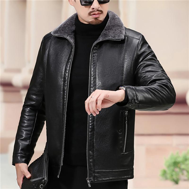 Куртка из натуральной кожи мужская большого размера, короткая куртка из овчины, утолщенный мех, одна