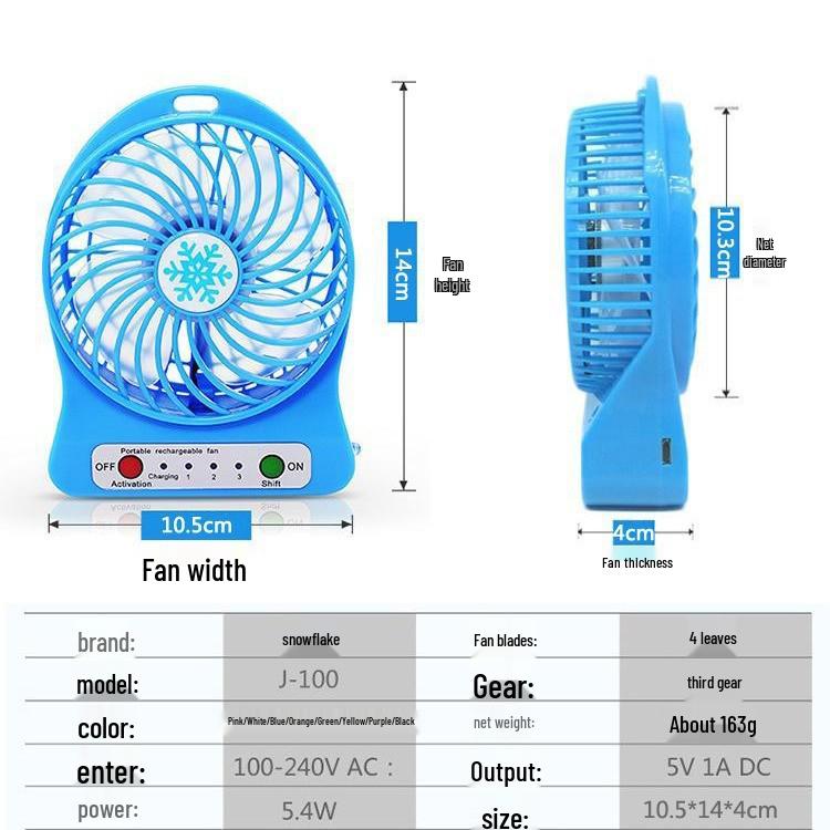 Rechargeable USB Snowflake Fan with Night Light - Portable Mini Handheld or Desktop Use