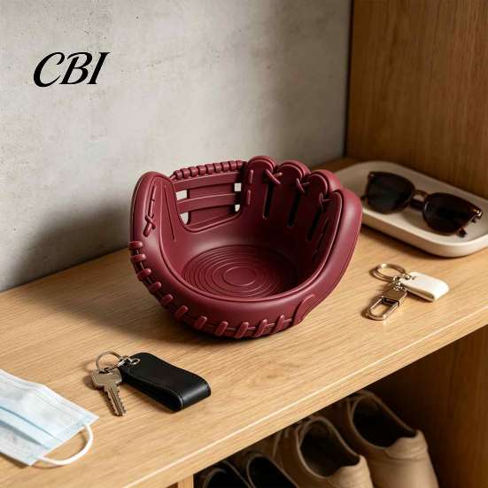 Sports Themed Desk Decor Baseball Glove Catch-All Tray, 3D Printed Decorative Organizer, Durable Matte Storage Minimalist Home Office Organizer Bowl,