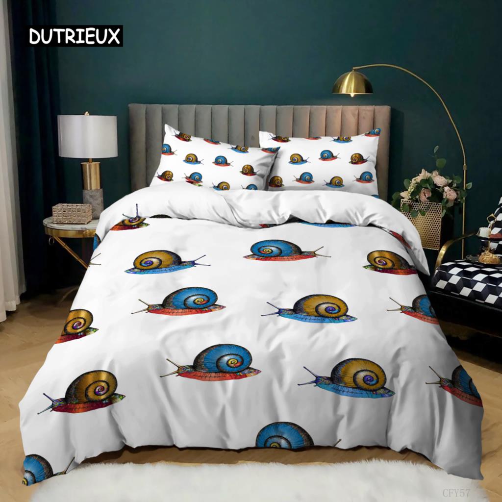 Snail Duvet Cover Set King Size Reptile Colorful Snail Comforter Cover Twin for Teens Adults Microfiber Animal Theme Bedding Set