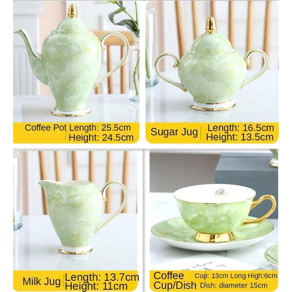 Ceramic Gold Inlay Tea Pot and Cup Set Marbling Purple Drinkware Europe Ceramic Mug Sugar Bowl Creamer Afternoon Tea Coffeeware