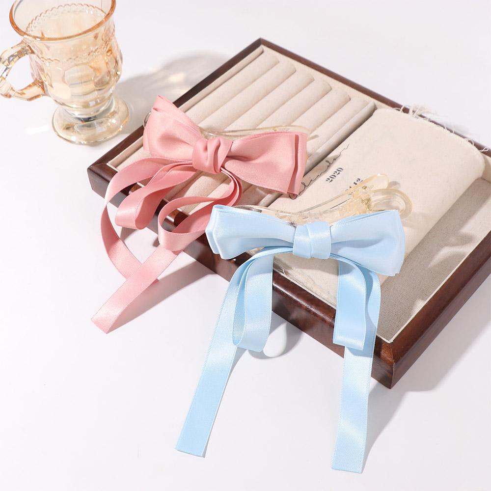 Solid Color Bow Ribbon Hair Clip French Style Women Hairpin Elegant Satin Bow Hair Clip  Girls