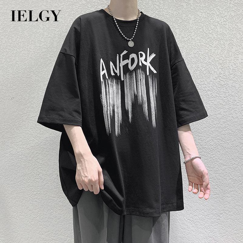 IELGY Футболка в гонконгском стиле, мужская летняя свободная футболка с короткими рукавами, повседневная одежда в корейском стиле, дикий хип-хоп, верхняя одежда с пятиточечными рукавами