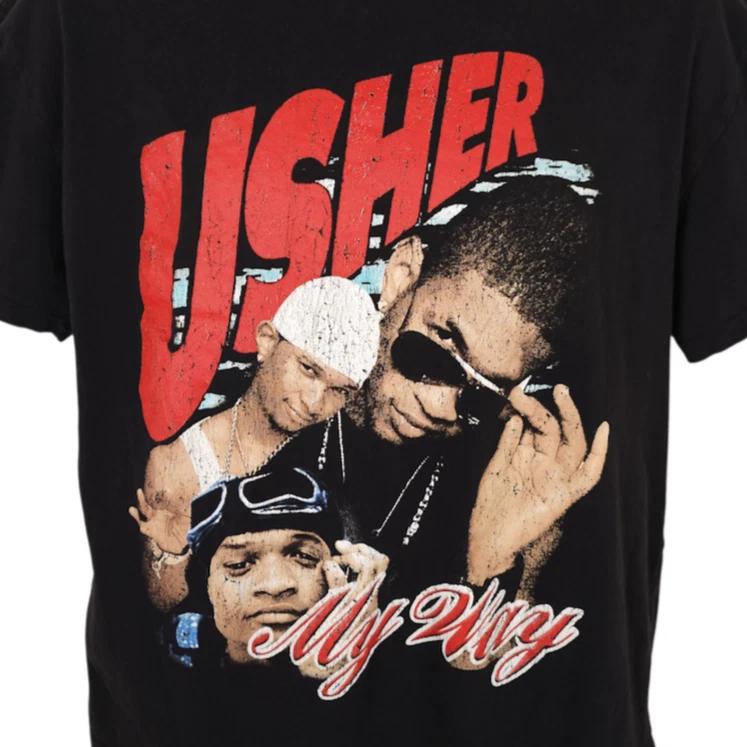Usher 100% Cotton T-shirt Mens Tees Top Mens Size Large Black My Way Rap Tee Style R&B
