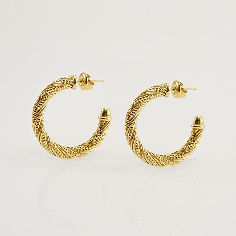 Серьги-кольца из титановой стали с золотистым покрытием 18 карат - Женский европейский и американский геометрический дизайн