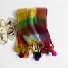 Модный тренд шарф зимний шарф радужная клетка дофаминовые полосы ручной работы помпон шаль