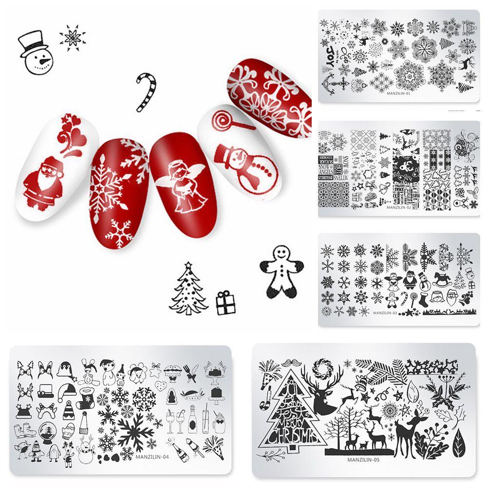 New Snow Flake Flower Elk Stainless Steel Image Stencil Christmas Stamping Plates Nail Art Template
