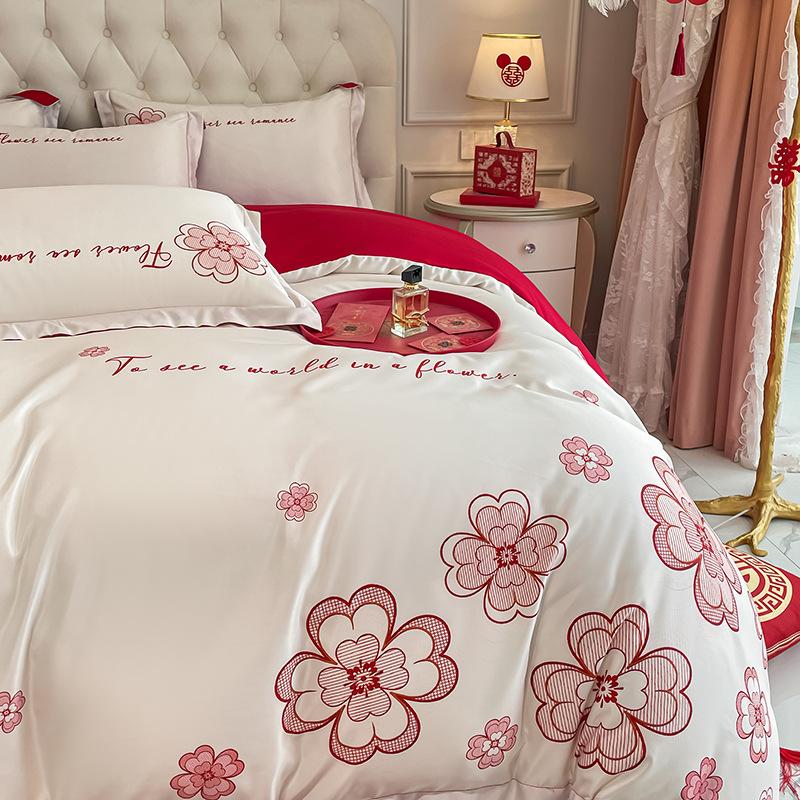 Высококачественная модная свадебная простыня из четырех предметов и пододеяльник, элитное свадебное приданое, свадебный зал, китайское свадебное постельное белье
