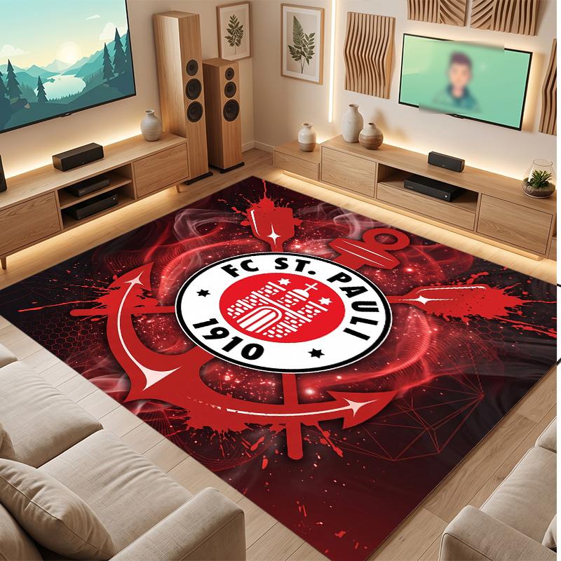 FC St. Pauli Football Print Crystal Velvet Rug, Comfortable Water Absorbent Non Slip Indoor Floor Carpet