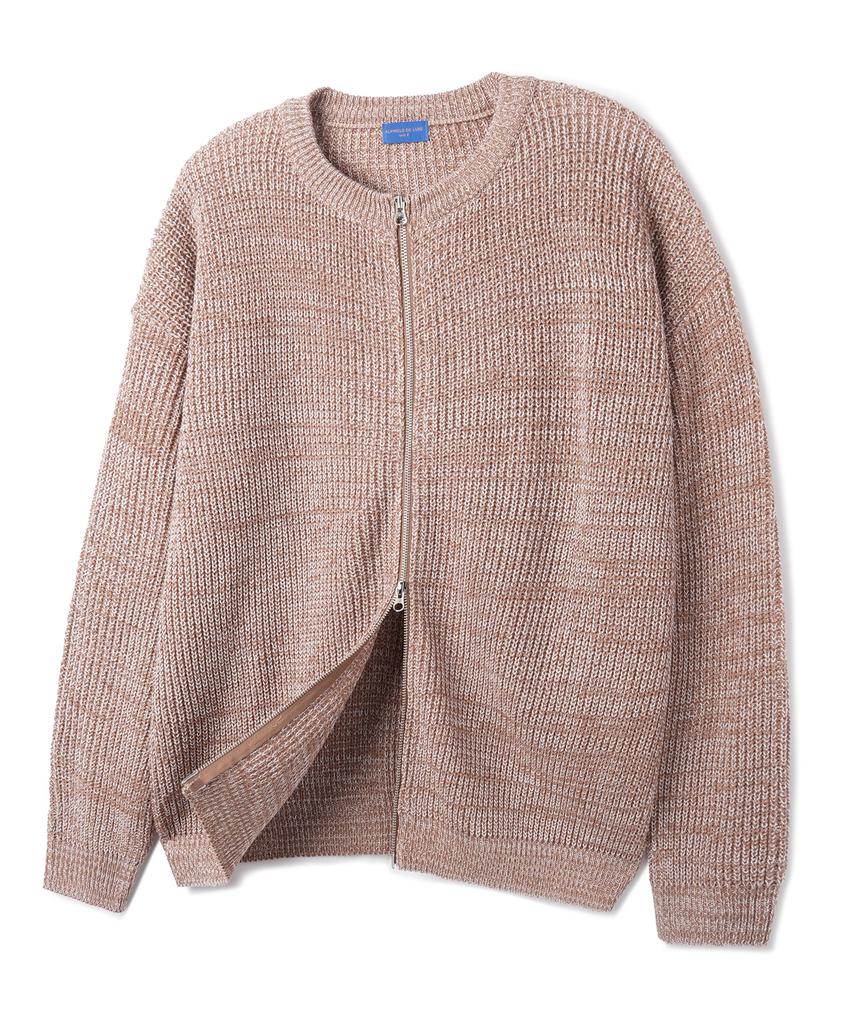 ALVINCLO [De Luxe] Mix Round Knit Zip-Up Dlx1503 (2 Colors)