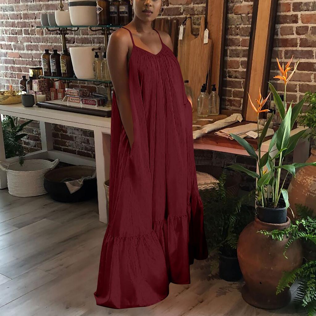 Женское модное повседневное однотонное платье на бретельках с карманом, свободное платье с открытой спиной, большое распашное платье
