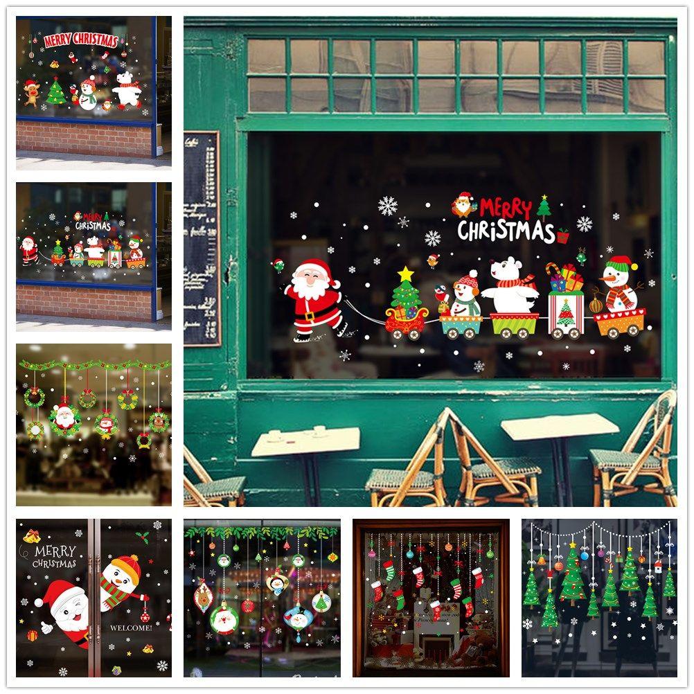 Holiday Scene Xmas Decoration Wall Sticker Home Decals Christmas Window Stickers Santa Claus