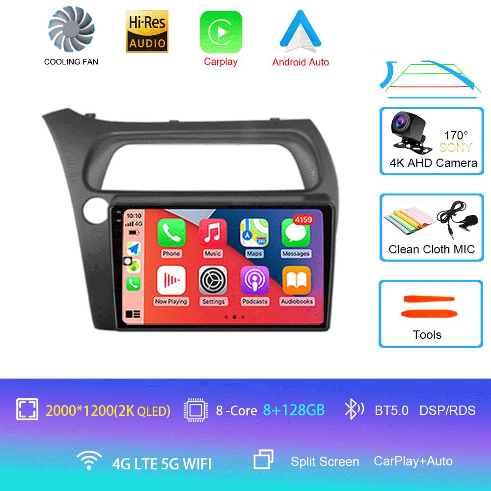 Android 14 автомобильный радиоприемник Carplay Auto WIFI+4G для Honda Civic Hatchback 2006 2007 2008 2009 2010 2011 мультимедийный проигрыватель 2 DIN стерео
