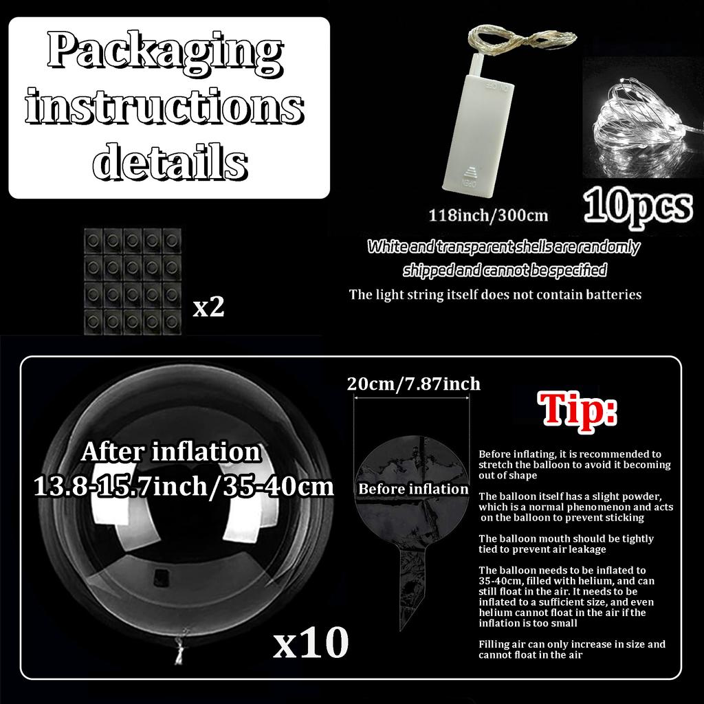 10pcs/set of LED transparent luminous balloons (excluding internal power) for anniversary, wedding, birthday, party decoration