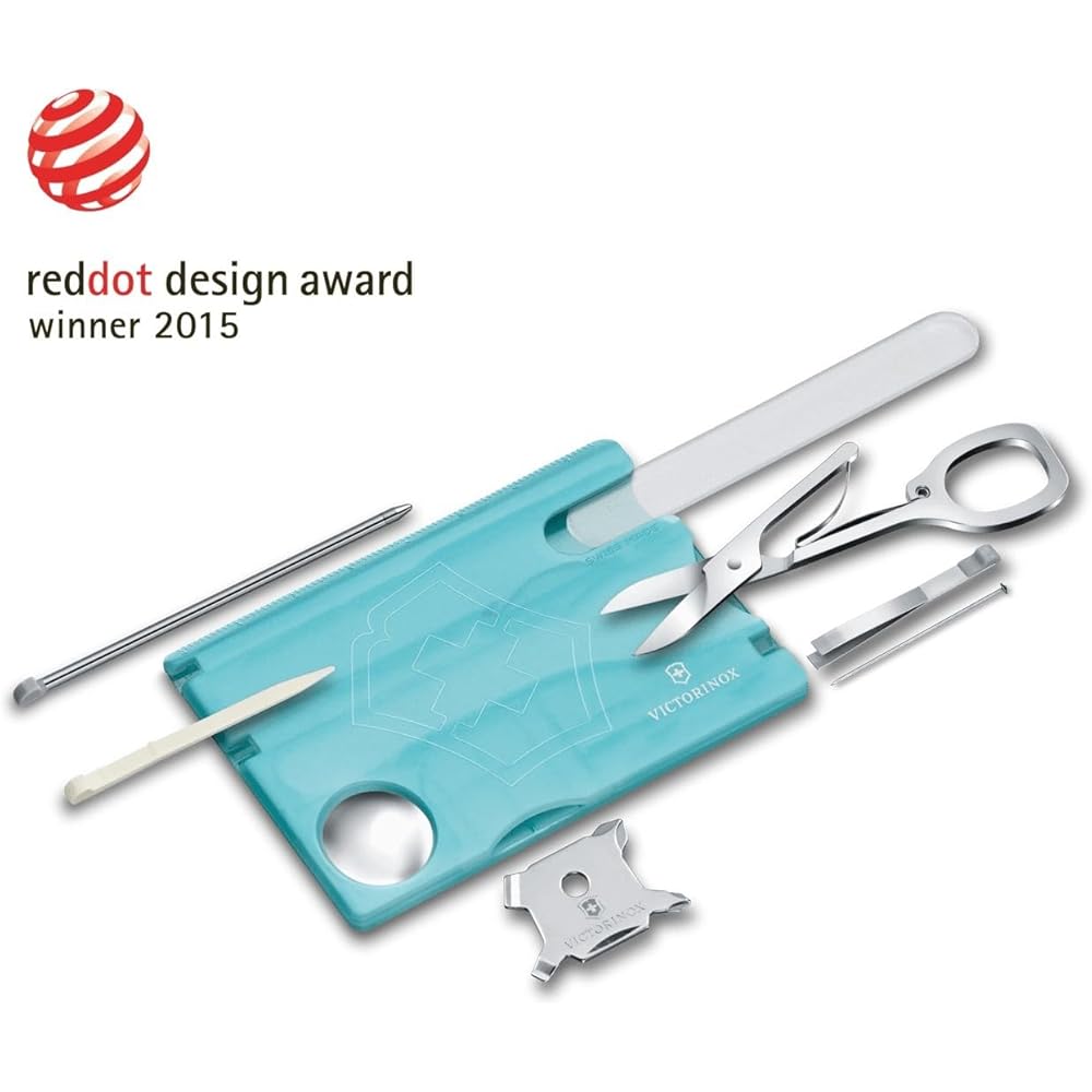 Victorinox SwissCard Nail Care Ice Blue Transparent Glass Nail File with Scissors 13 Functions Compact Emergency Tool