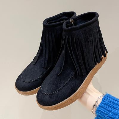 2024 Новые Однотонные Этнические Женские Ботинки Зимние С Круглым Носком На Низком Каблуке Женская Обувь Распродажа До Щиколотки На Плоской Подошве Современные Ботинки Botas Femininas