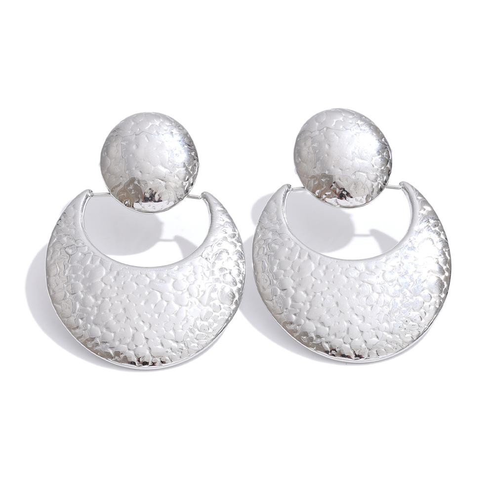 Yhpup 2026 Stainless Steel Hammer Metal Geometric Earrings Tarnish Resistant Popular Daily Statement Jewelry Accessories