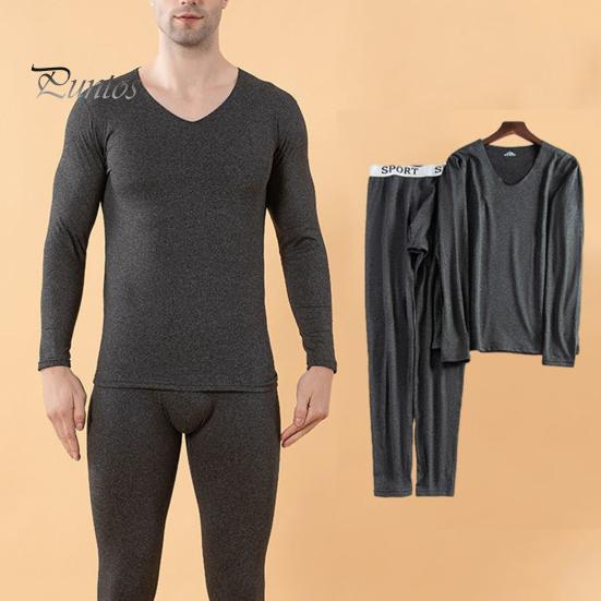 2 шт./компл., мужское зимнее термобелье, комплект длинных трусов, плюс размер, V-образный вырез, облегающий эластичный флис, сохраняет тепло, толстая термо-домашняя одежда, пижамный комплект