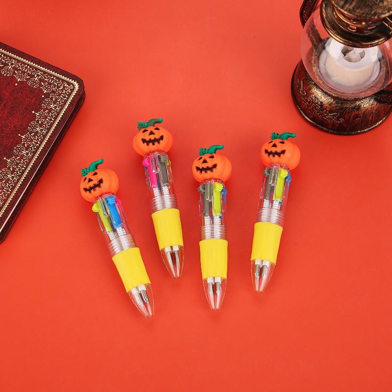 10PCS Halloween Mini Four-Color Ballpoint Pen Cute Cartoon Colored Pen Gift Elementary School Prizes