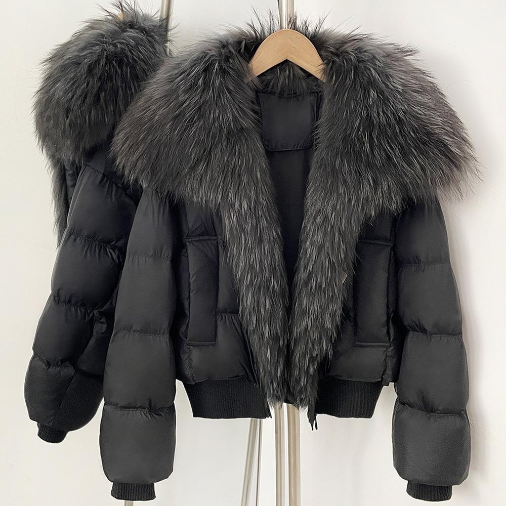 Pinghu duck down warm down jacket women's removable natural real fox fur collar jacket daily versatile top
