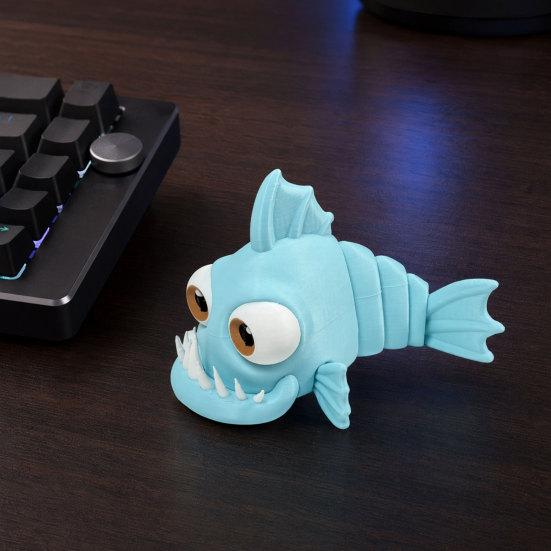 3D Printed Articulated Piranha, Flexible Joint Fish Models, Desktop Movable Joint Fidget Toy, Cute Piranha Figurine for Kids Adults Stress Relief