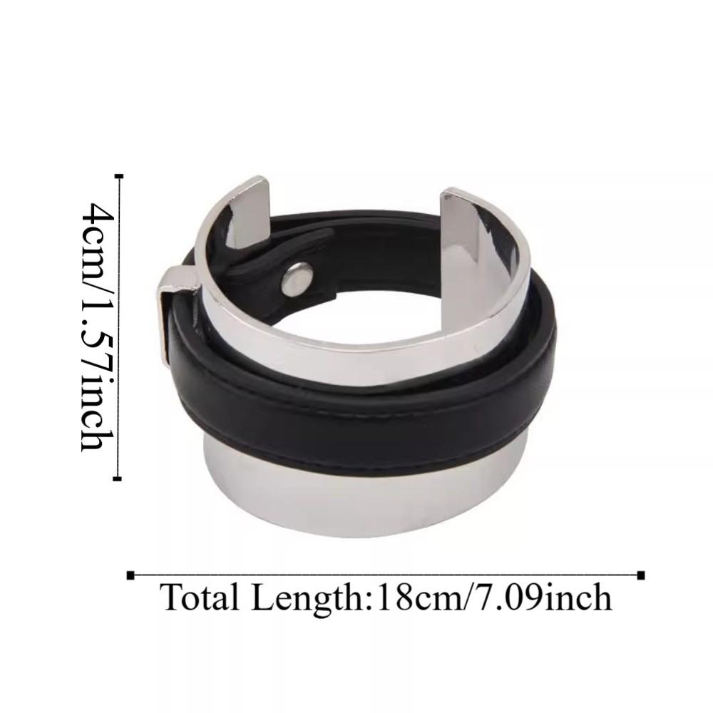 Golden Exaggerated Metal Bangle Armlet Women Open Bangle Belt Buckle Leather Bracelet  Party
