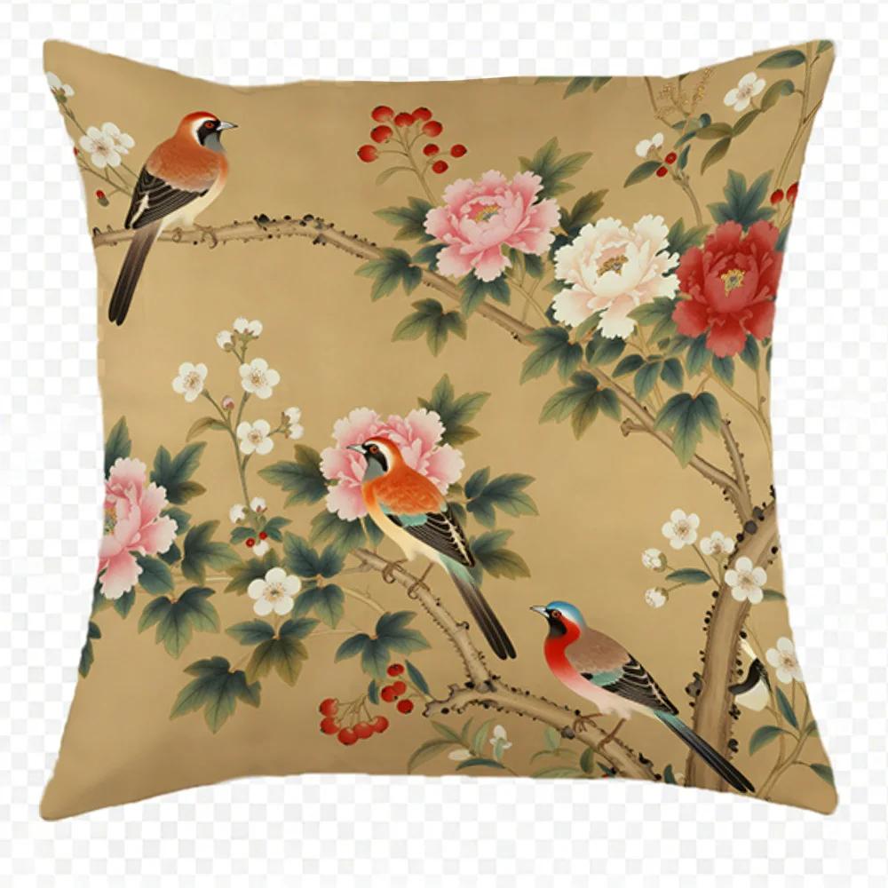 1pc Exquisite Floral Bird Patterned Pillowcases Sofa Cushion Cover Home Bedroom Room Decoration