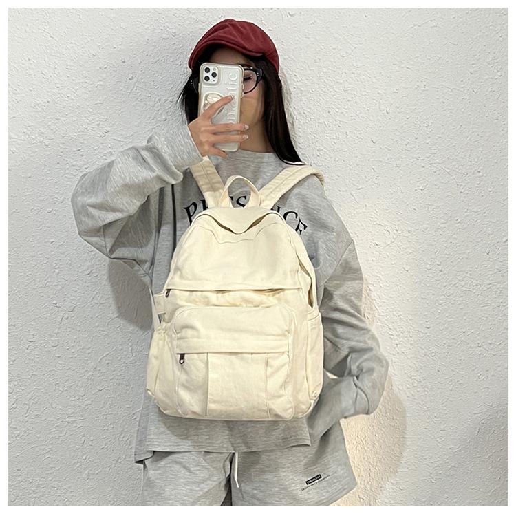Solid Color Retro Backpack - Large Capacity, Casual Mori Girl Style for College Students and Fashionable Women