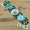 925 Silver Natural Green Window Botswana Agate Druzy Chain Adjustable Bracelet