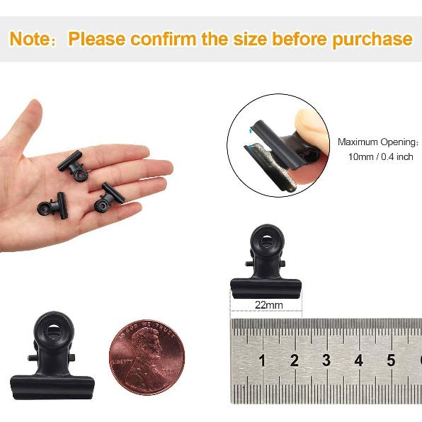 Coideal Small Bulldog Paper Clips - 120 Pcs Mini Black Metal Hinge Bull Clips 22mm Tiny Binder Paper Clamps for Pictures, Photos